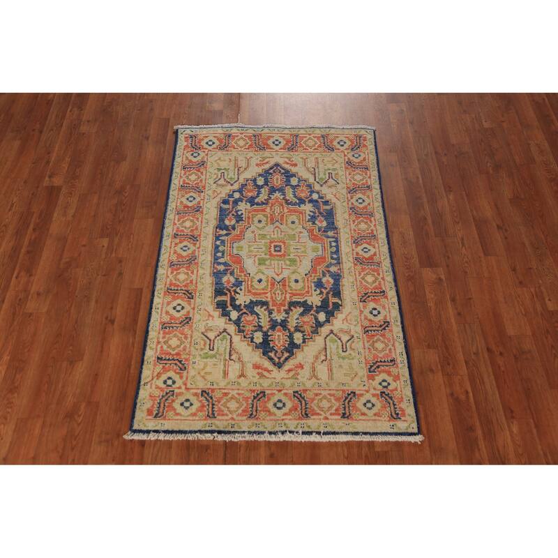 Medallion Heriz Serapi Vegetable Dye Rug Hand-Knotted Wool Carpet - 2'11"x 4'10"
