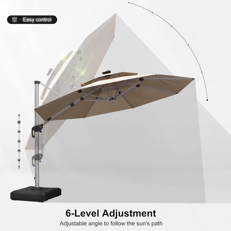 PURPLE LEAF 10/11/12ft Round Double Top LED Patio Cantilever Umbrella with Base