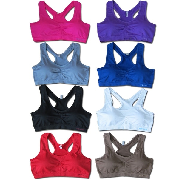 Women's 6-Pack Seamless Racer Back Solid Color Padded Sports Bras