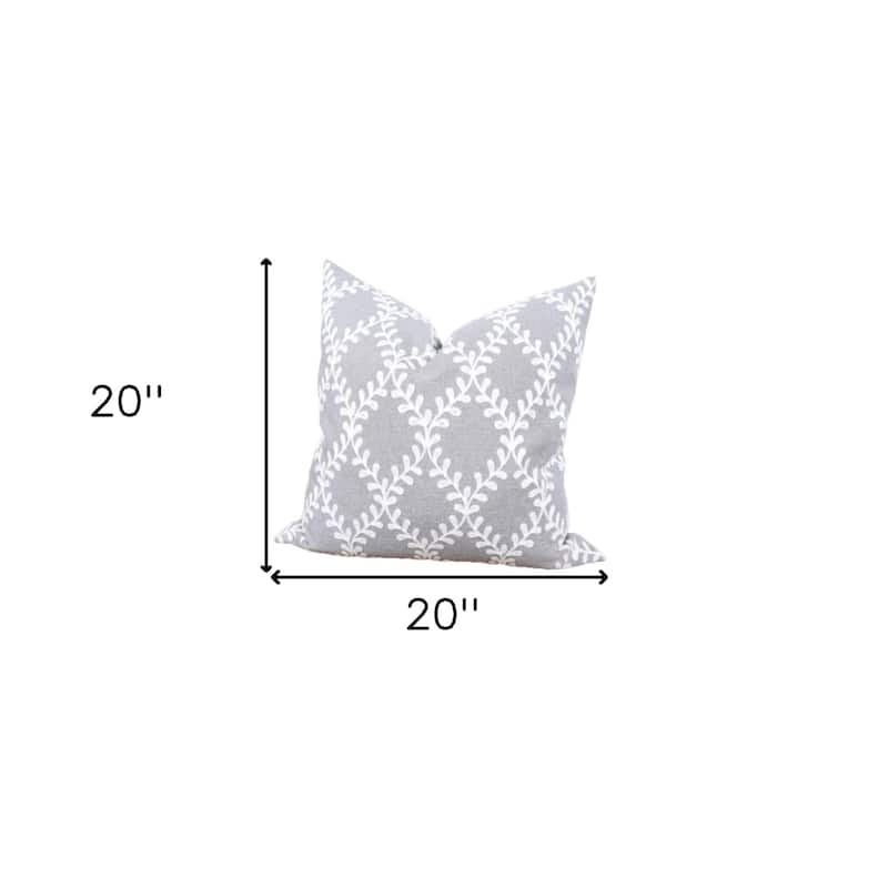 HomeRoots 20" X 20" Gray and White Diamond Polyester Zippered Pillow With Embroidery