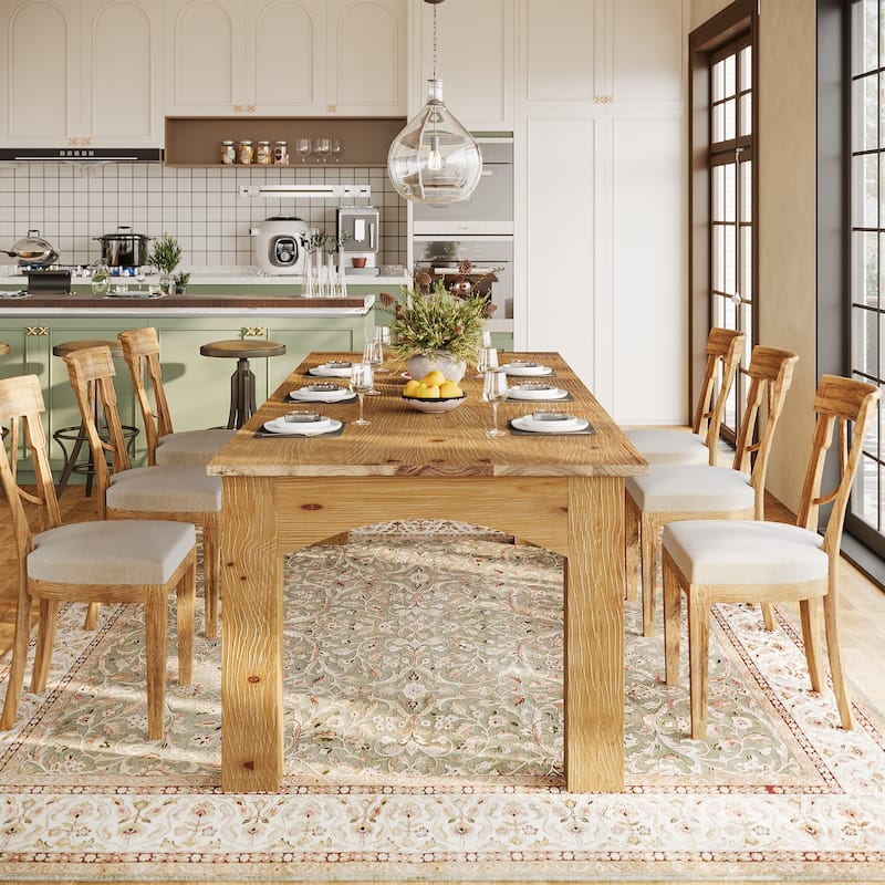 Solid Wood Dining Table, 78.7" Long Rectangular Kitchen Table for 6-8 People - 27.56" D x 78.74" W x 29.53" H