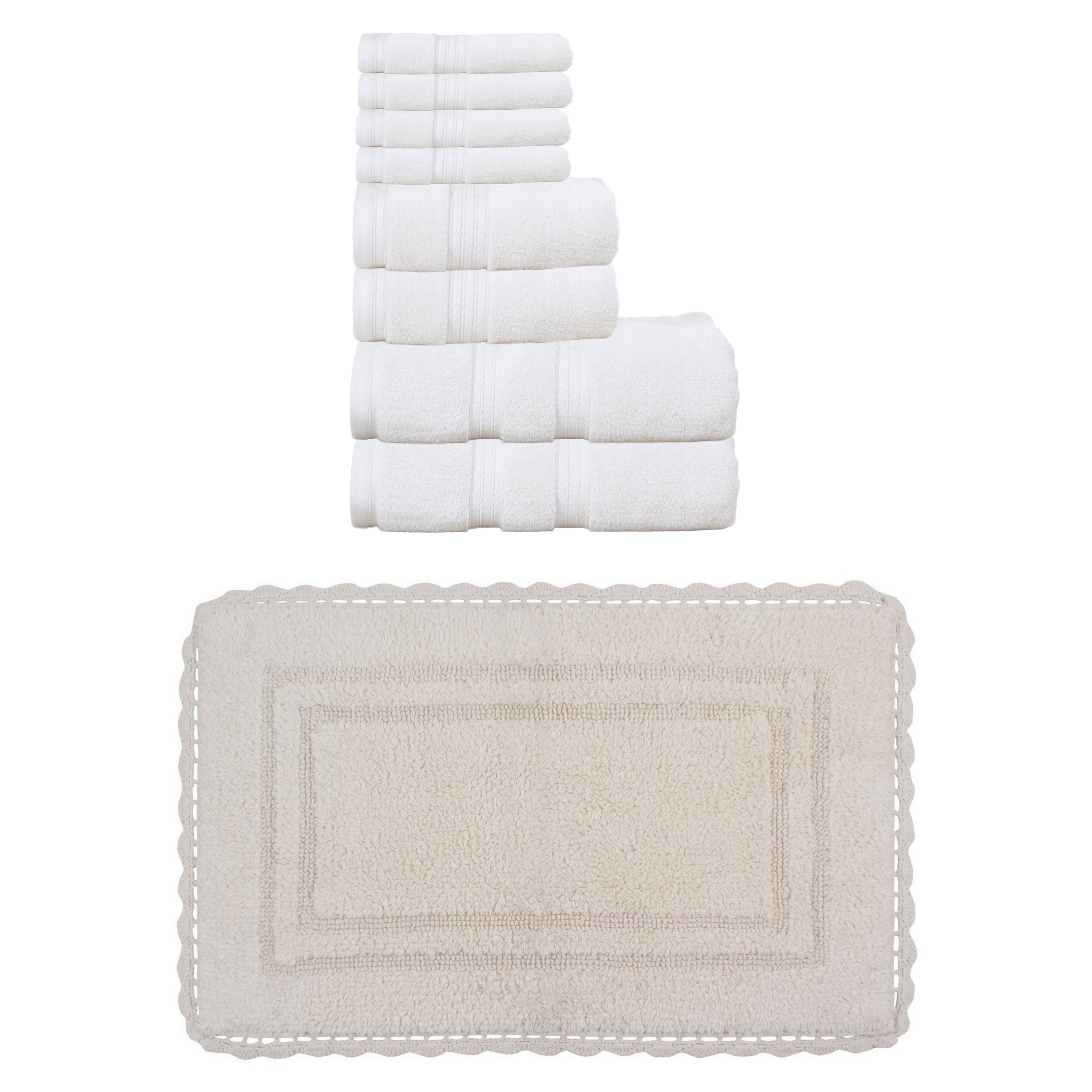 Home Weavers Casual Elegance 100% Soft Cotton 8 Pc Bath Towel Set & 1 Pc Bath Rug, Machine Washable & Non Slip (Set of 9)