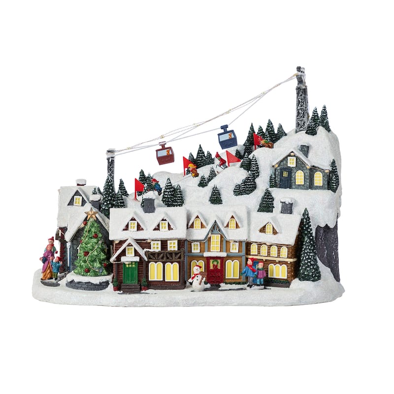 Glitzhome 16"H Christmas Oversized Resin Lighted Musical Skiing Table Village Decor