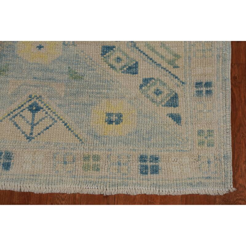 Hand Knotted Oriental 100% Wool Carpet Transitional Geometric Navy Blue & Blues Oushak Runner Rug - 16' 0'' X 3' 4''
