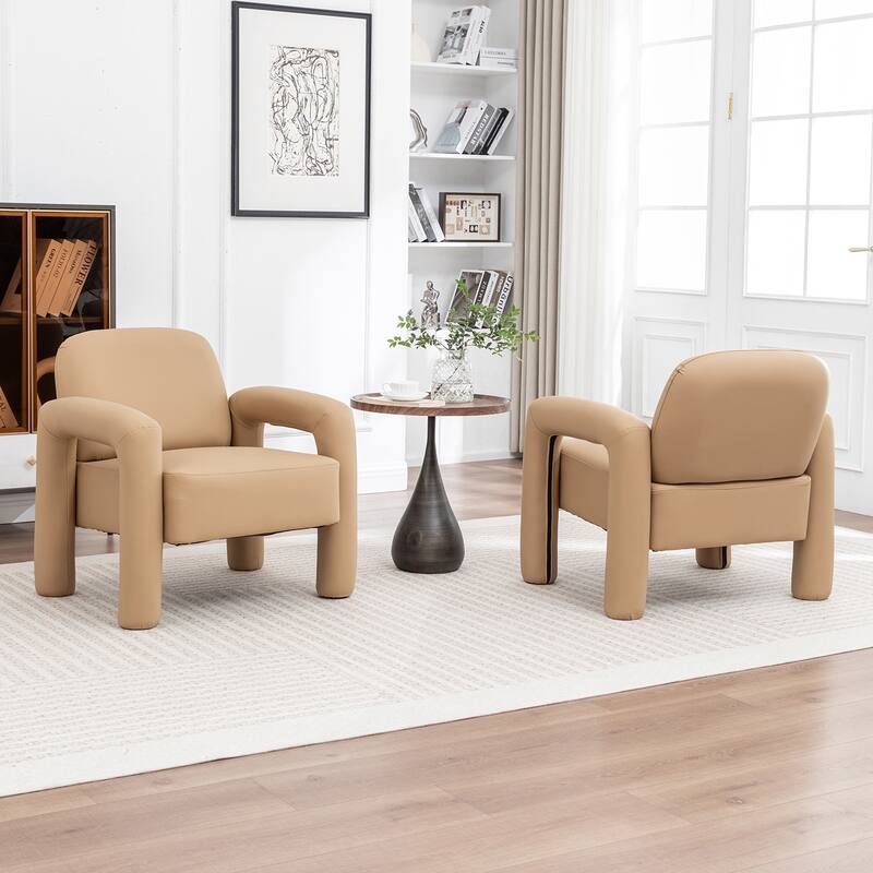 SEYNAR Modern PU Leather Accent Chair with Tubular Multifunctional Legs for Living Room Set of 2