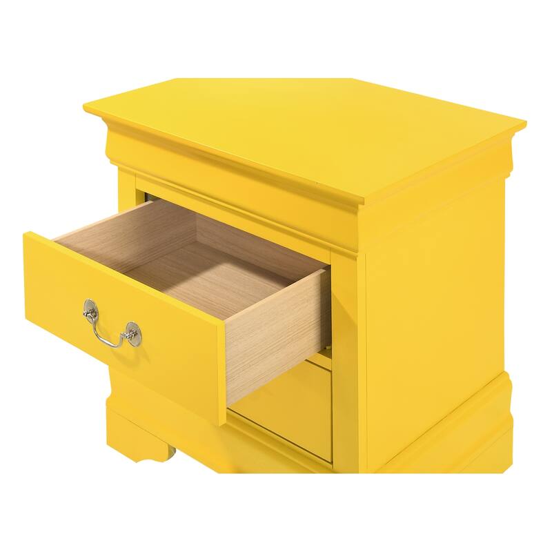 2-Drawer Yellow Nightstand with Real Wood Veneers and English Dovetail Storage, 24 Inch Bedside Table