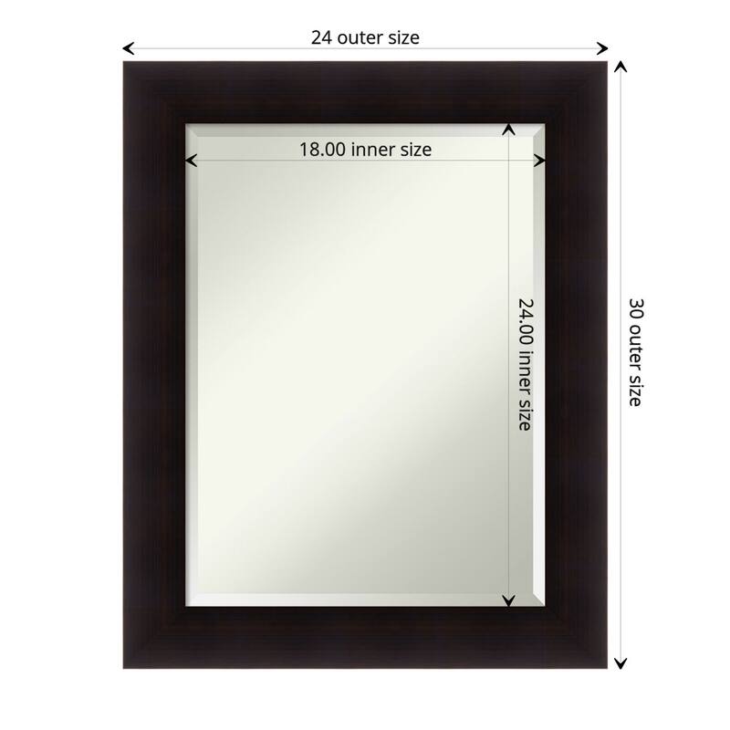 Beveled Wood Bathroom Wall Mirror - Portico Espresso Frame - Outer Size: 24 x 30 in