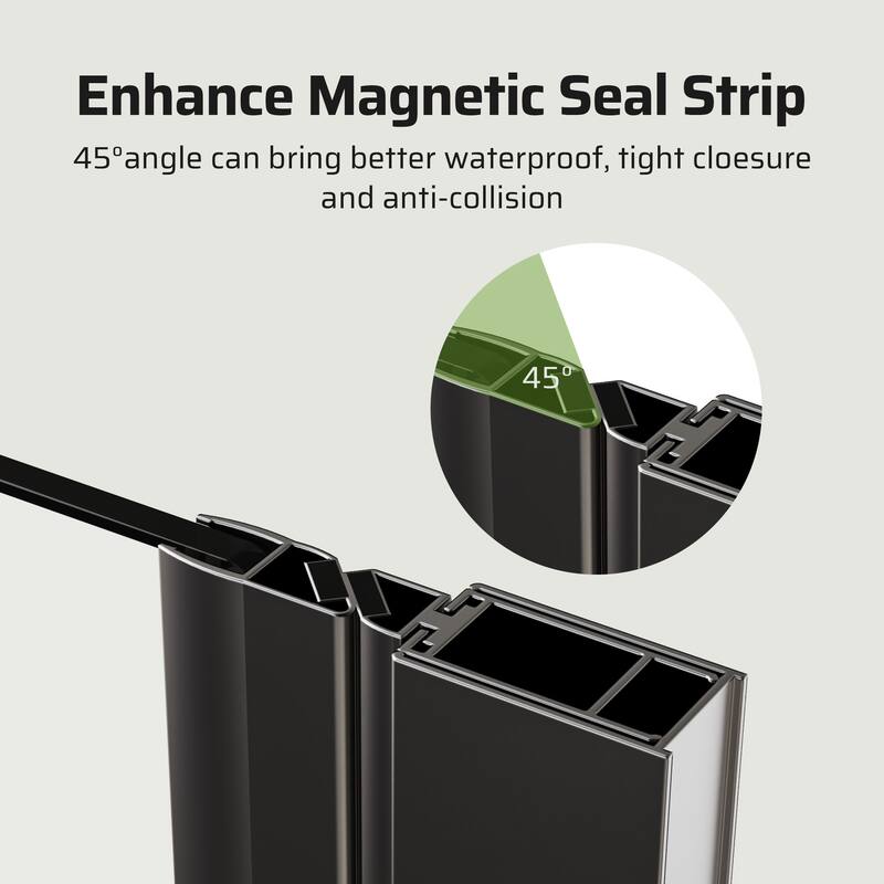 30/32/34" W x 72" H Semi-Frameless Pivot Shower Door, 6mm Tempered Glass, Matte Black Reversible Swing Panel