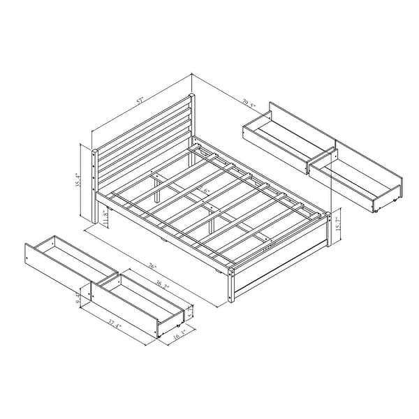Full Size Wooden Platform Bed Frame with 4 Storage Drawers & Headboard, Solid Wood Bed Frame with Storage, No Box Spring Needed