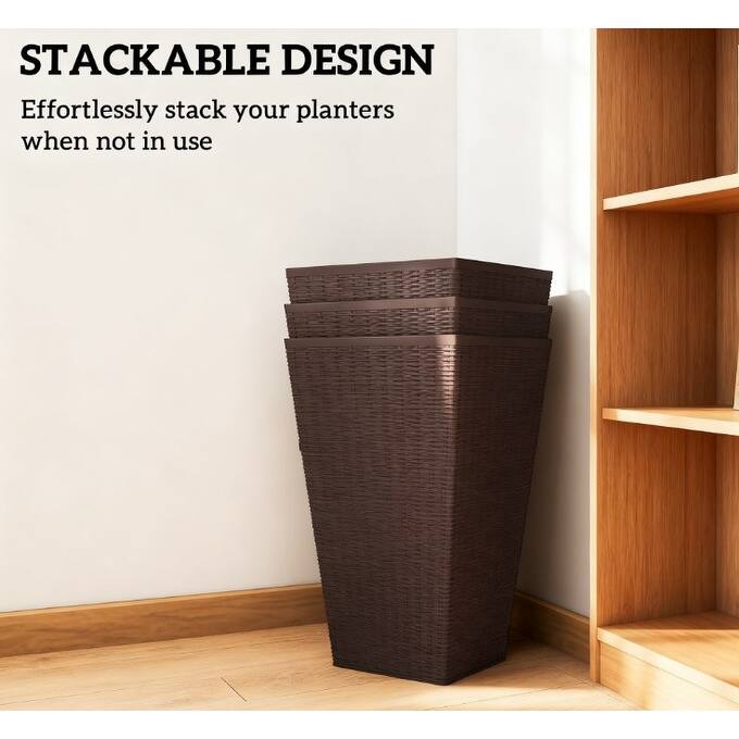 Rattan Flower Pots, Self-Drainage, PP Plastic, No Assembly Required