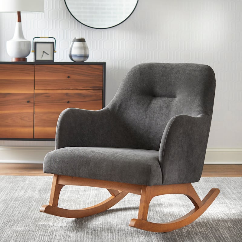 Lifestorey Mick Mid-century Modern Rubberwood Rocking Chair - Dark Grey