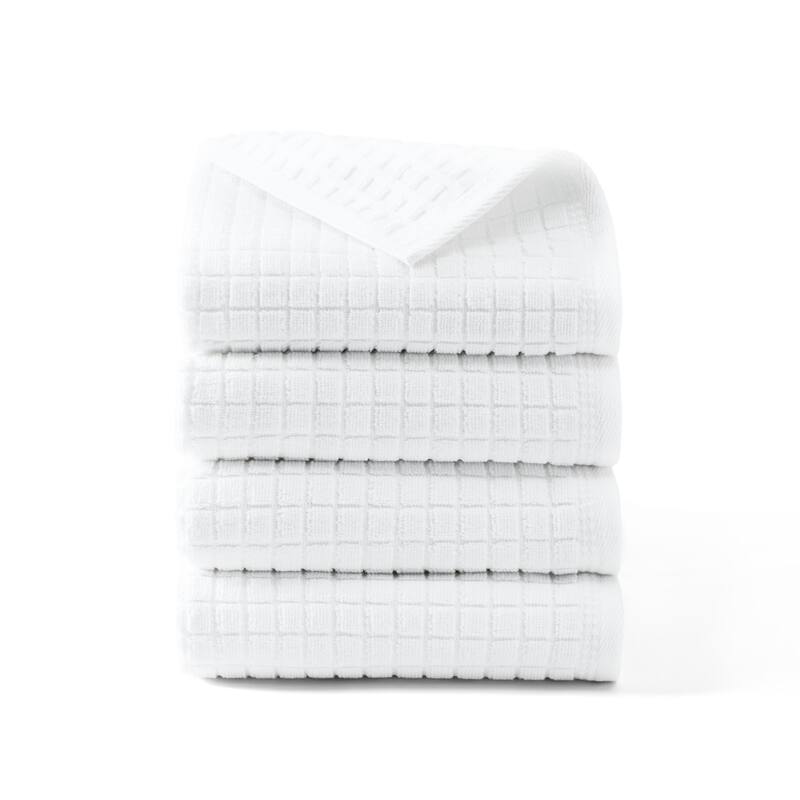 TOWN & COUNTRY EVERYDAY 4-Piece Textured Windowpane Hand Towel Set - 20"x30" - White