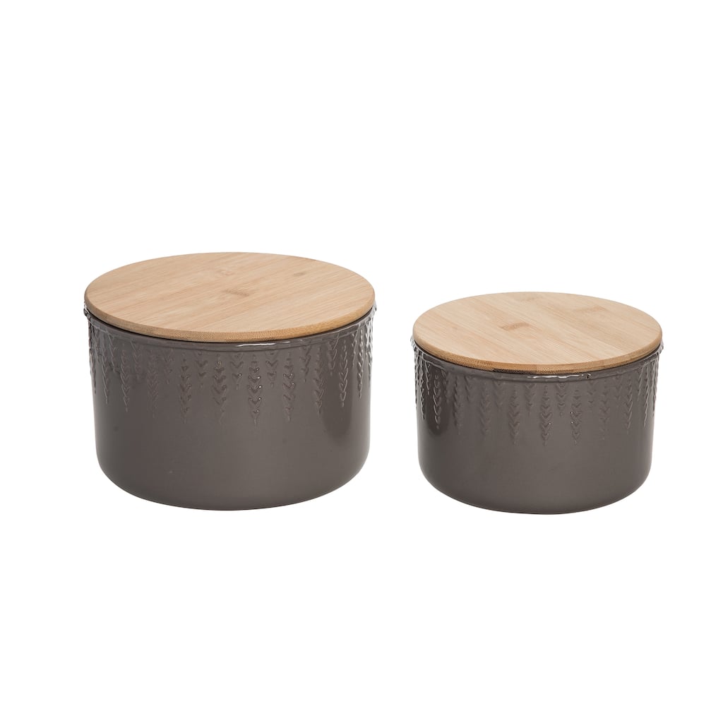 Transpac Stoneware 7.75 in. Brown Autumn Storage Containers Set of 2