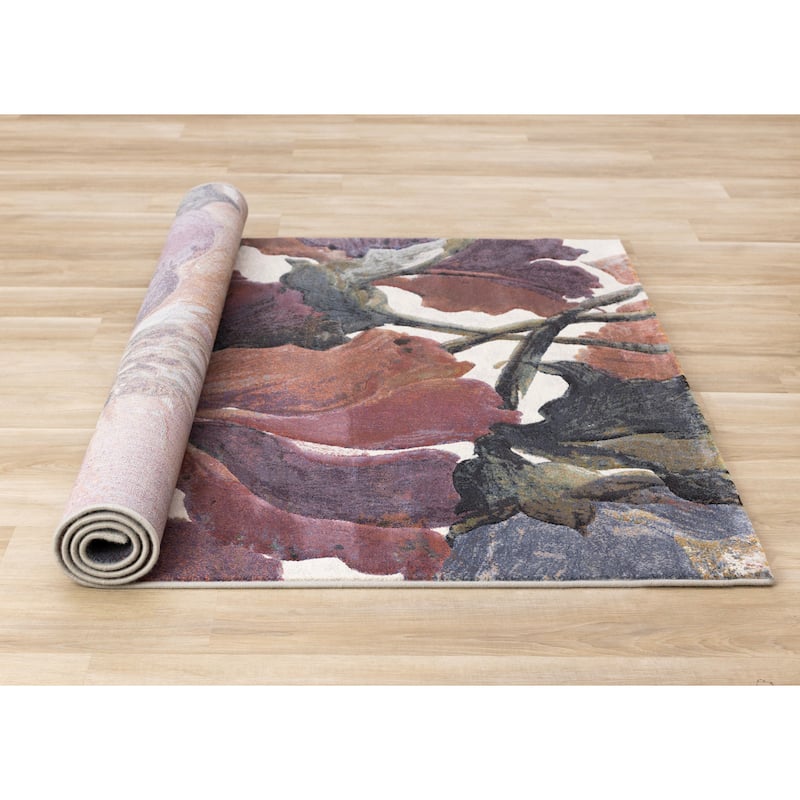 Amelia Collection - Dense Cream Pink Purple Floral Area Rug