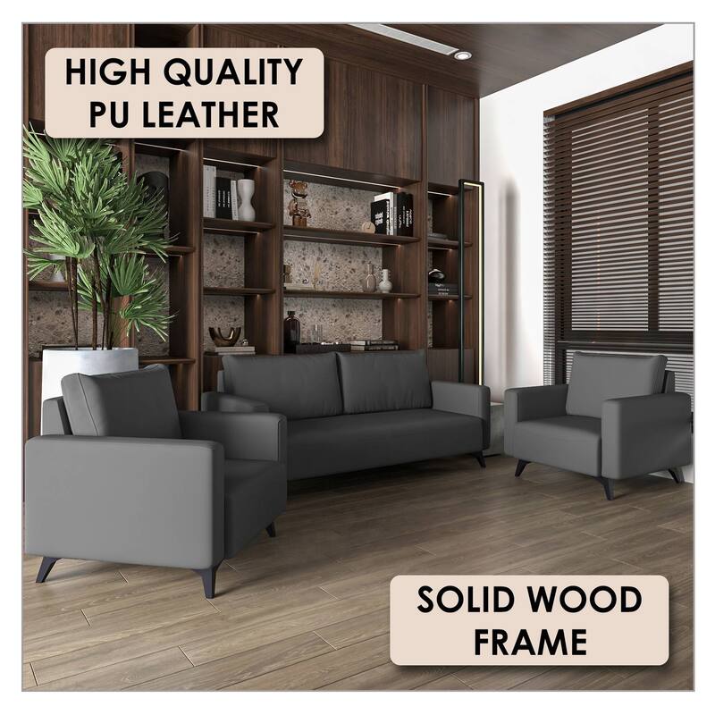 3-Piece Sofa Set Upholstered in Leather Inno Series by LeisureMod