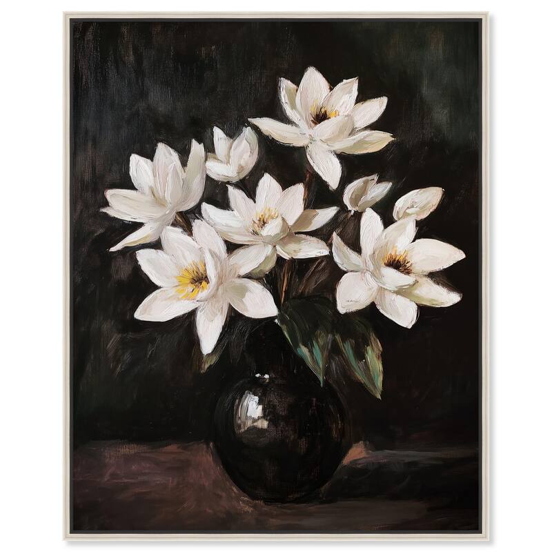 Chiaroscuro Flowers Canvas by Art Remedy - Silver - 36" x 45"