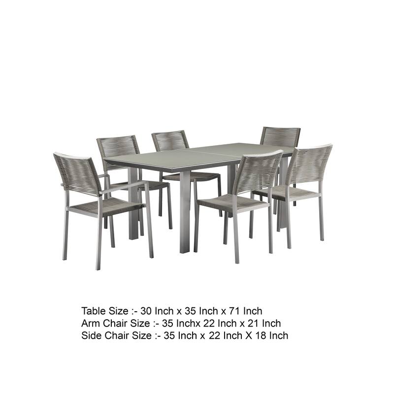 Kylo 7 Piece Dining Table Set, Aluminum, Gray Rope Weave Backrest and Seat