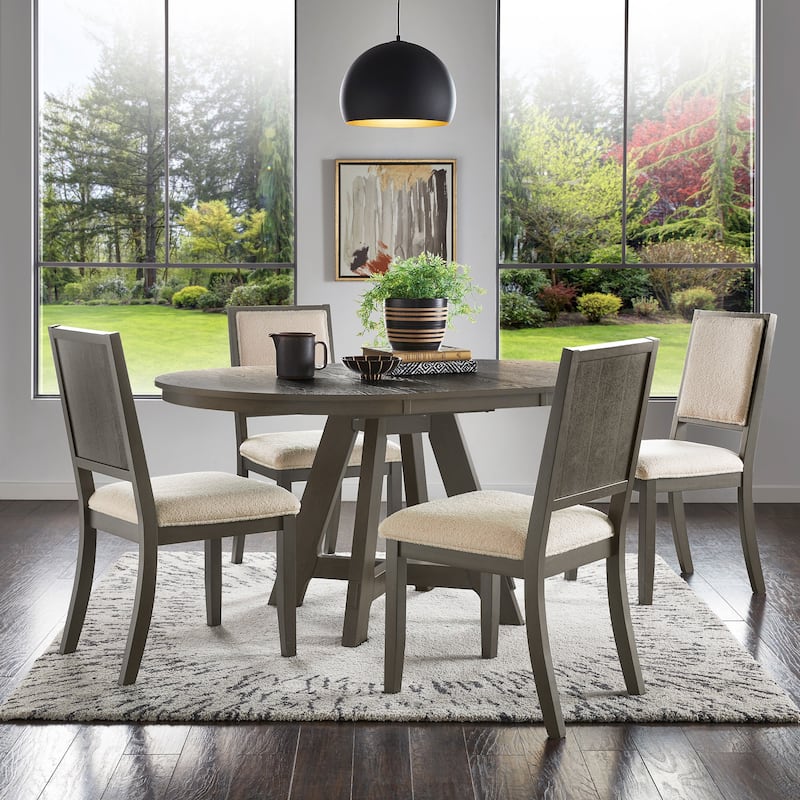 Harstad 42"-60" Wood Finish Extendable Round Dining Set by iNSPIRE Q Modern - Gray