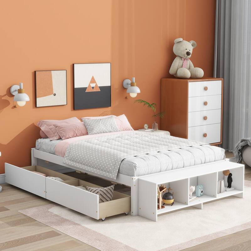 Full Size Storage Bed Platform Bed w/ 2 Storage Drawers and 3 Storage