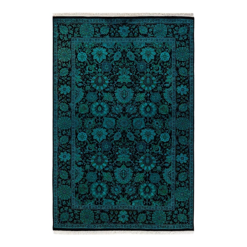 Overton Hand Knotted Wool Vintage Inspired Modern Contemporary Overdyed Black Area Rug - 4' 1" x 6' 1"