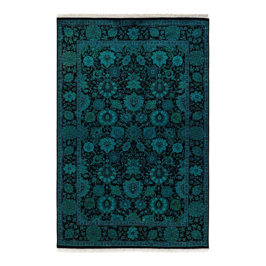 Overton Hand Knotted Wool Vintage Inspired Modern Contemporary Overdyed Black Area Rug - 4' 1" x 6' 1"