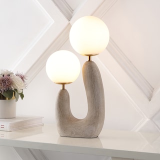 Oda 18" 2-Light Mid-Century Scandinavian Resin/Iron/Frosted Glass Cactus LED Table Lamp, Gray Wood Finish by JONATHAN Y