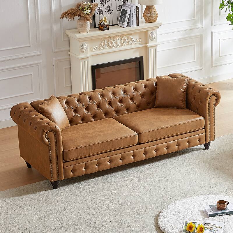 Chesterfield Sofa in Tech Fabric - 85.5" 3-Seater with Rolled Arms
