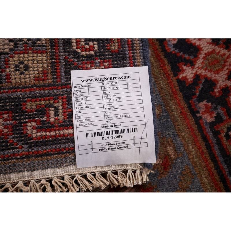 Blue Heriz Serapi Oriental Runner Rug Handmade Wool Carpet - 2'7"x 7'11"