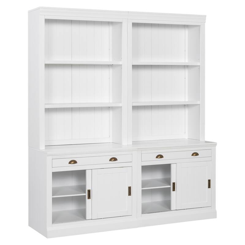 83.4" Modern LED Bookshelf with Sliding Doors & Open Shelves - Space-Saving Storage Bookcase for Living Room and Home Office