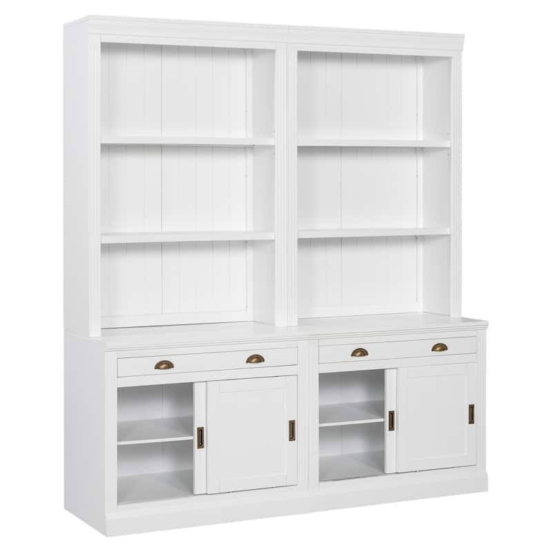 83.4"Tall Bookshelf Suite with LED Lighting, Modern Bookcase Suite with Sliding Doors