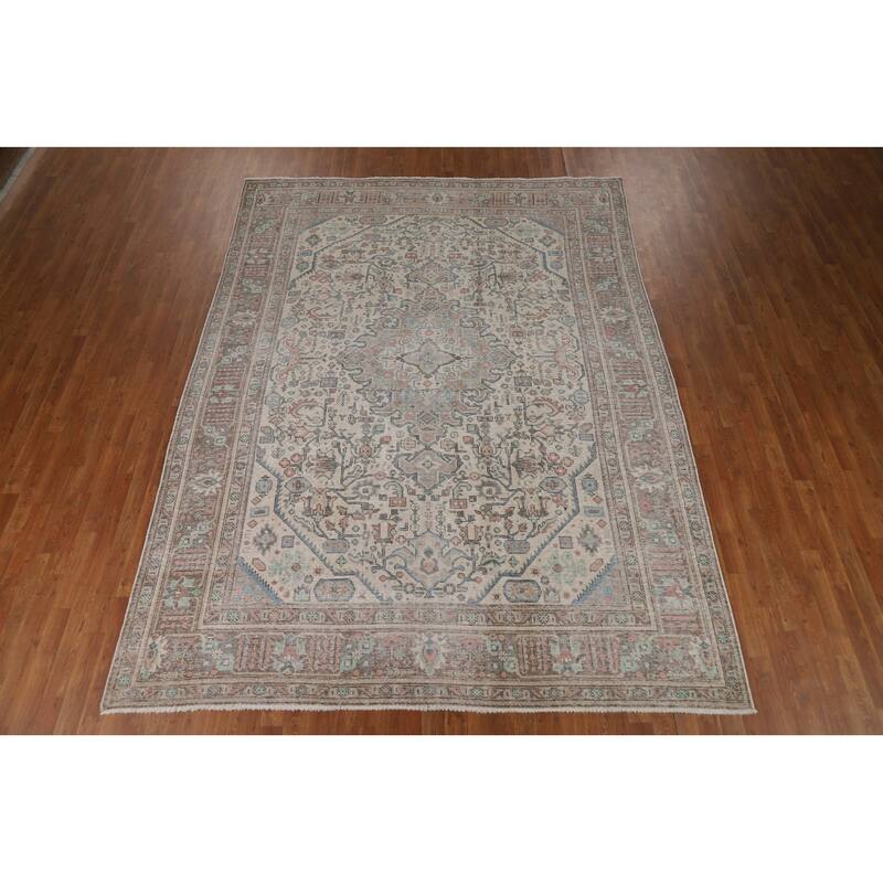 Geometric Tabriz Persian Area Rug Bedroom Handmade Wool Carpet - 8'0"x 11'0"
