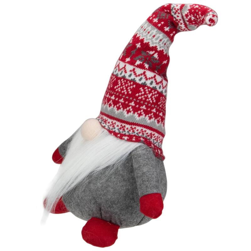 17 Inch Red Gray White Lodge Style Tabletop Gnome Christmas Decoration