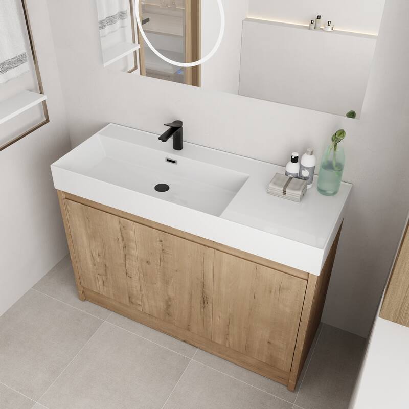 BNK 24/30/48/60 inch Freestanding Resin Sink Bathroom Vanity with Soft Close Door and Adjustable Shelf