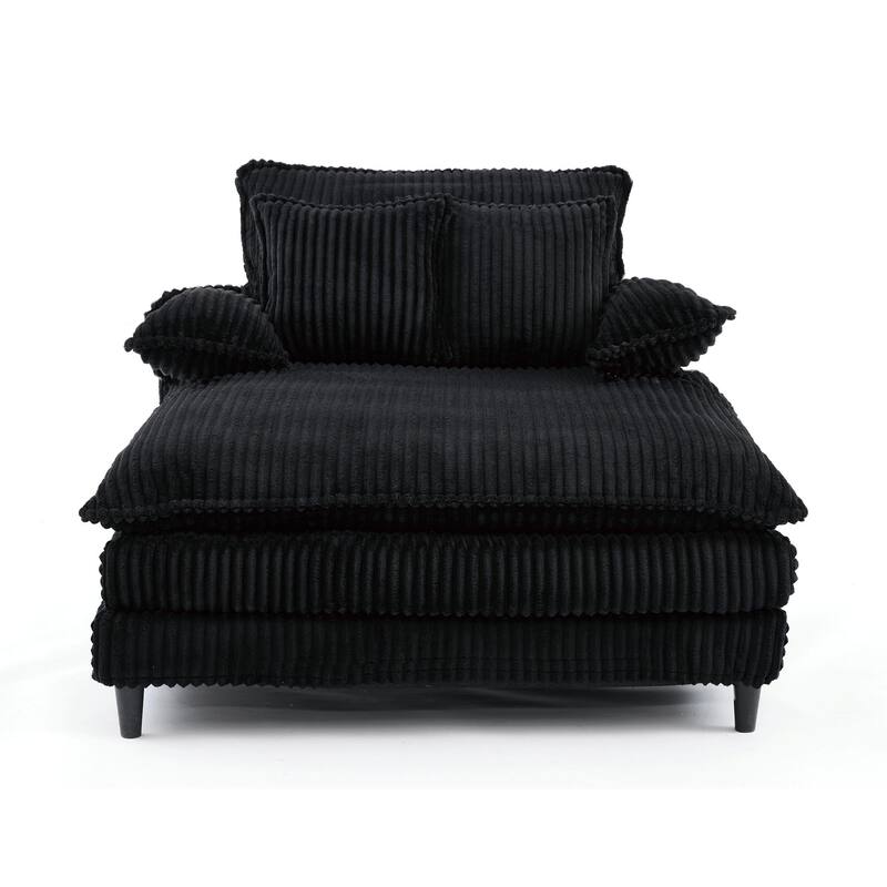 Corduroy Oversized Chaise Lounge with 4-Position Adjustable Backrest, 2 Pillows & 300lb Capacity - Convertible Sofa Bed