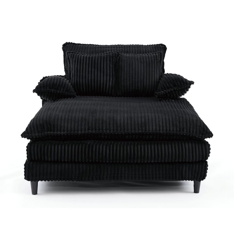 Reclining Sleeper Sofa Bed Single Chaise Lounge Corduroy Upholstered Lounge Couch Chair with Adjustable Backrest and Pillows