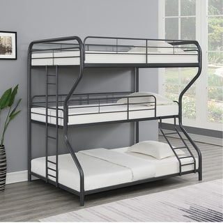 Modern Full/Twin/Full Triple Bunk Bed in Black - Sturdy Steel with Safe Stairs