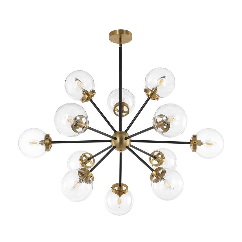Modern Chandelier Sputnik Black Brass 12-Light Glass 39"