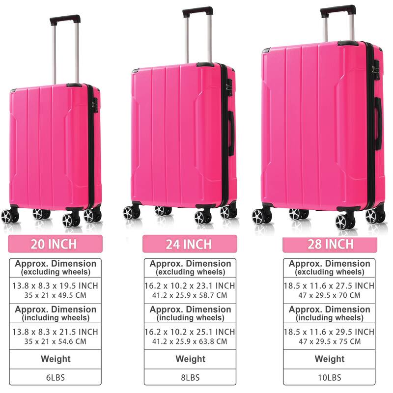 Hardshell Luggage 3-Piece Set with Expandable Storage, Spinner Wheels and Telescopic Handle, for Boarding Travel