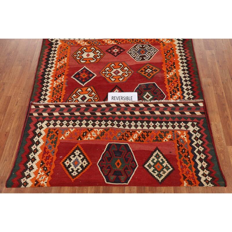 Kilim Qashqai Persian Vintage Area Rug Hand-Woven Bedroom Wool Carpet - 4'10"x 8'1"