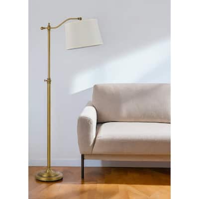 HomeRoots 63" Bronze Adjustable Height Swing Arm Floor Lamp With White Fabric Shade - 28