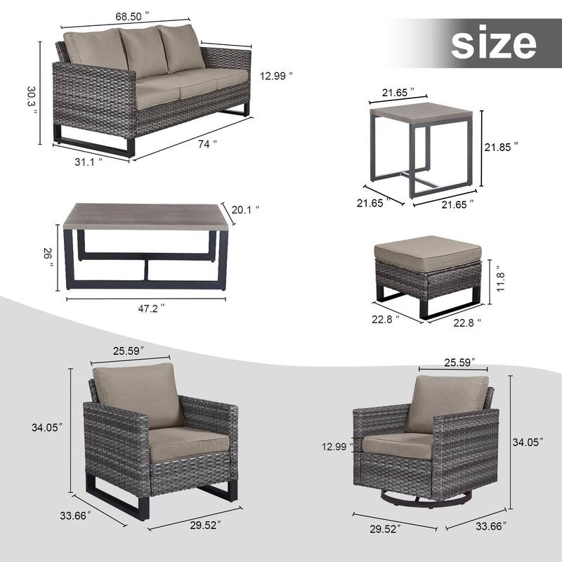 Gymojoy PE Wicker Sofa Rocking Chair Ottoman Set of 9 Weather-resistance
