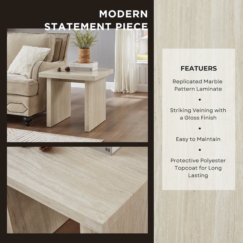 Roundhill Furniture Cavira Modern Faux Marble Living Room End/Side Table