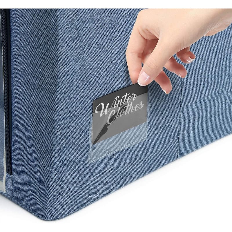 Foldable Storage Bag Breathable Bamboo Fabric Dustproof Organizer Box Charcoal - (2 Section - Blue)