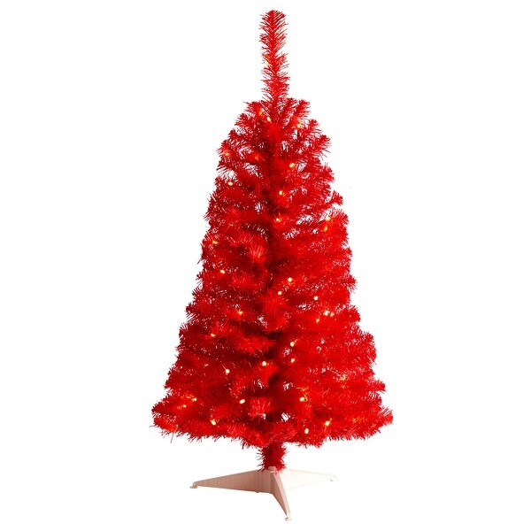 3' Red Christmas Tree with 50 LED Lights and 118 Bendable Branches