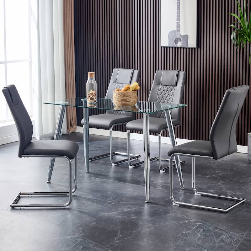 Dining Chairs Set of 4 with Faux Leather Padded Seat Upholstered Chair with Metal Legs Design for Kitchen,Living,Bedroom