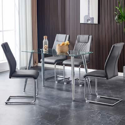 Leather Dining Table Chair Dining Chair Side Chair, Grey, Set of 4