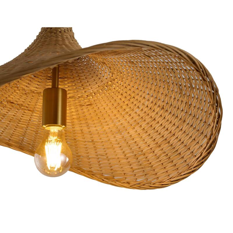 1-Light Brass Iron Pendant With A Nature Rattan Shade