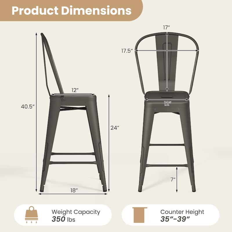 Gymax Metal Bar Stools Set of 4 24'' Counter Height Barstools w/
