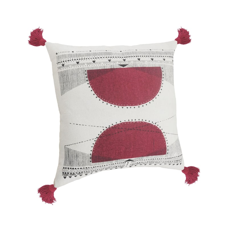 HomeRoots 20" X 20" White Black And Burgundy 100% Cotton Geometric Zippered Pillow