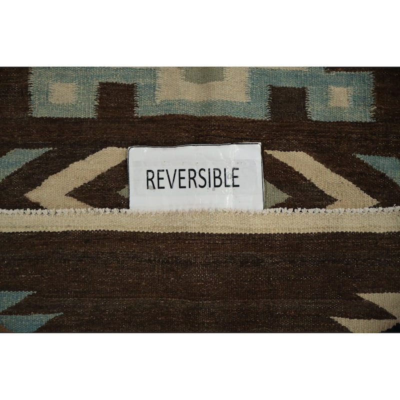 Hand Woven Oriental 100% Wool Carpet Southwestern Tribal Brown Kilim Area Rug - 8' 4'' X 5' 6''